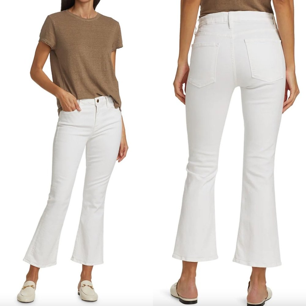 FRAME Le Crop Mini Boot Blanc White Mid Rise Boot Cut Jeans Size 27